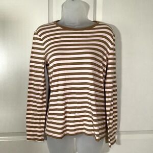 Ann Taylor Long Sleeve T Shirt Women's Size Large 100% Cotton Crew Neck Striped